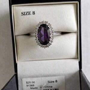 Source Unknown Silver Ring with Deep Purple Gemstone